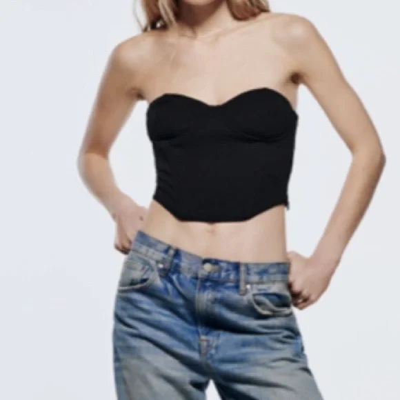 ZARA Black Denim Bustier Top - Picture 2 of 3